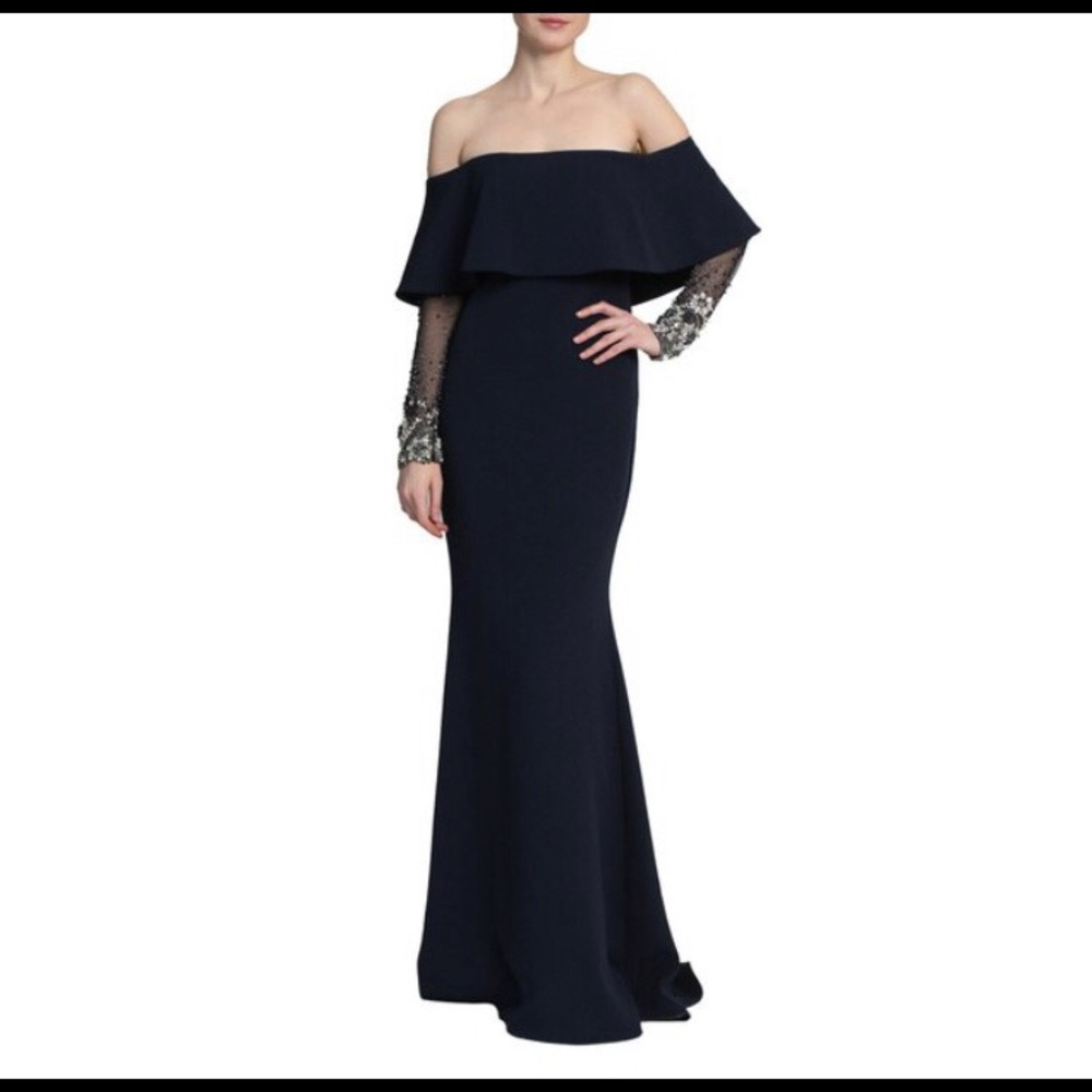 Badgley mischka beaded sleeve gown